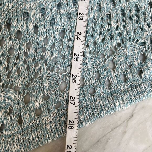 St. John knitted crochet blue draped cardigan sweater size M - Picture 9 of 9